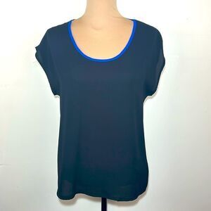 (3/$15) Janette Fashion black blouse, size medium. Semi sheer.